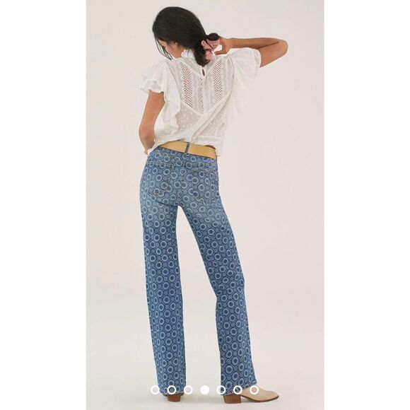 Anthropologie Pilcro The Icon Flare Bootcut Light Denim Jeans Boho Daisy 26 - Picture 2 of 4